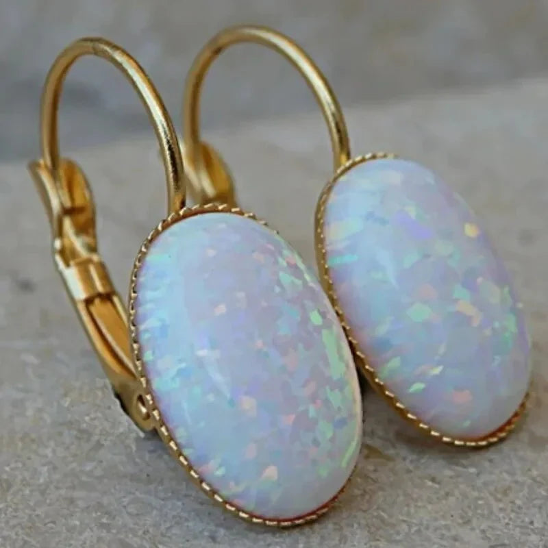 Pendientes Vintage de Ópalo Blanco en Oro