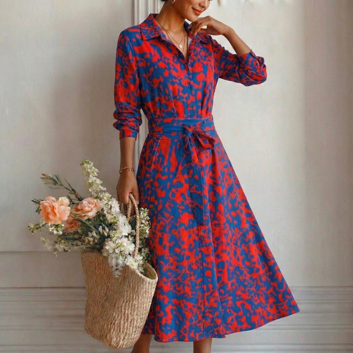 Lucía – Vestido Largo Camisero Estampado