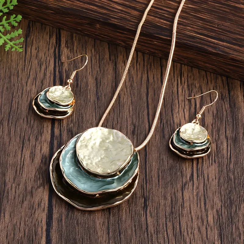 Conjunto Vintage de Piedras Azules por Capas (Collar + Pendientes)