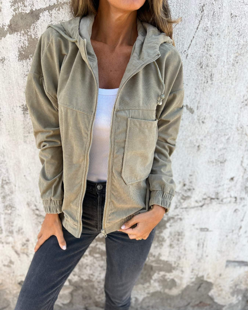 Ella™ | Felpa con cappuccio e zip in velluto a coste