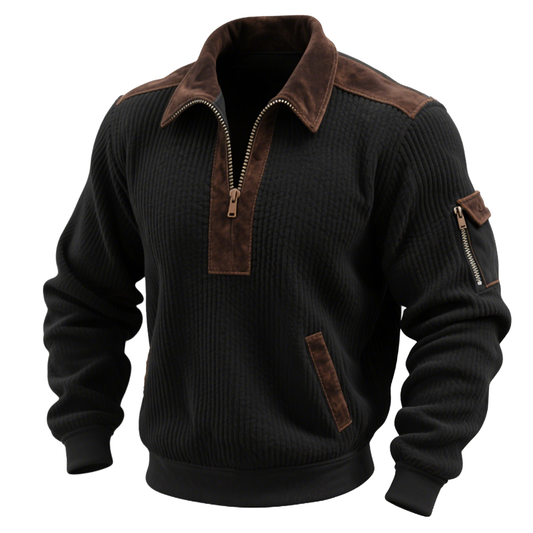 Svart vadderad jacka med brun mockakrage