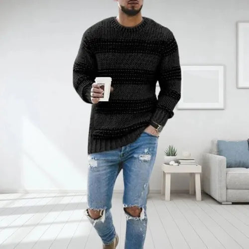 Zion | Slim fit-stickad tröja med randdesign