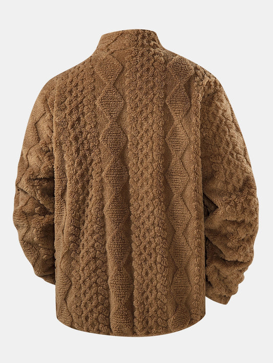 Chaqueta teddy con jacquard geométrico