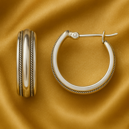Aros Vintage de Plata con Raya Dorada