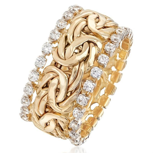 Anillo Vintage Trenzado de Oro con Circonitas