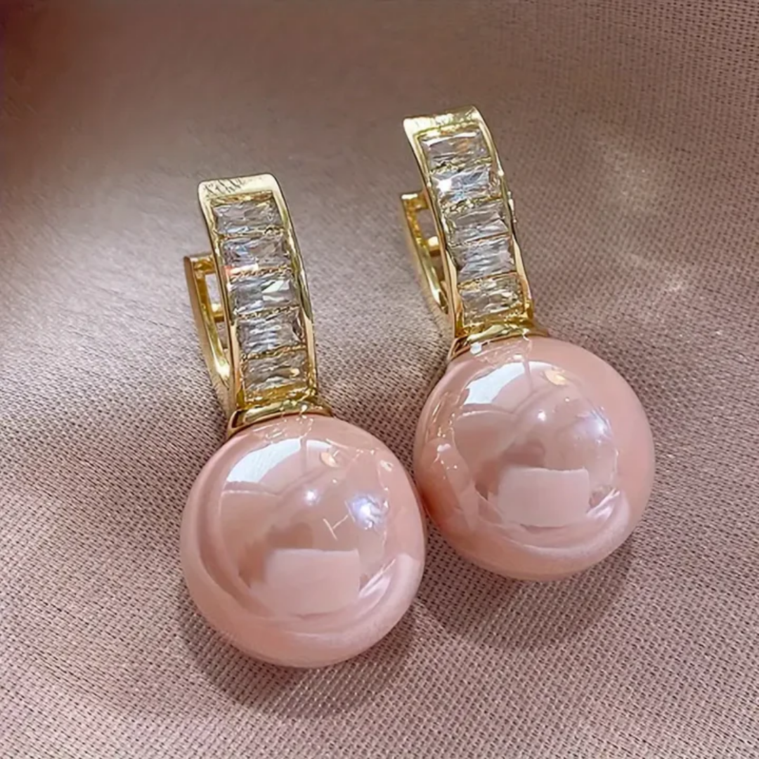 Pendientes de Oro con Perla Rosa y Circonitas
