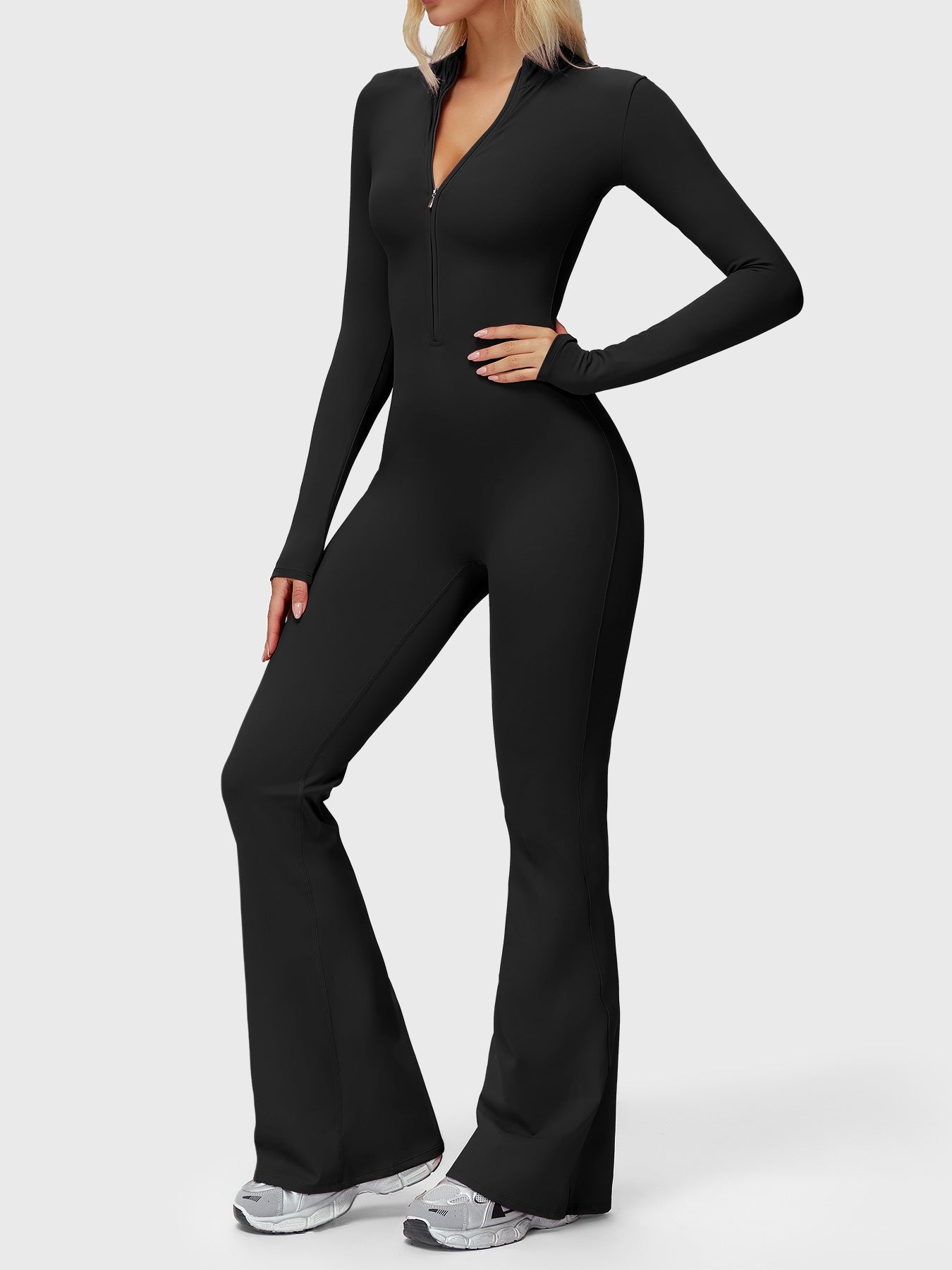 Yeoreo Belle Langarm Flared Jumpsuit mit Reißverschluss