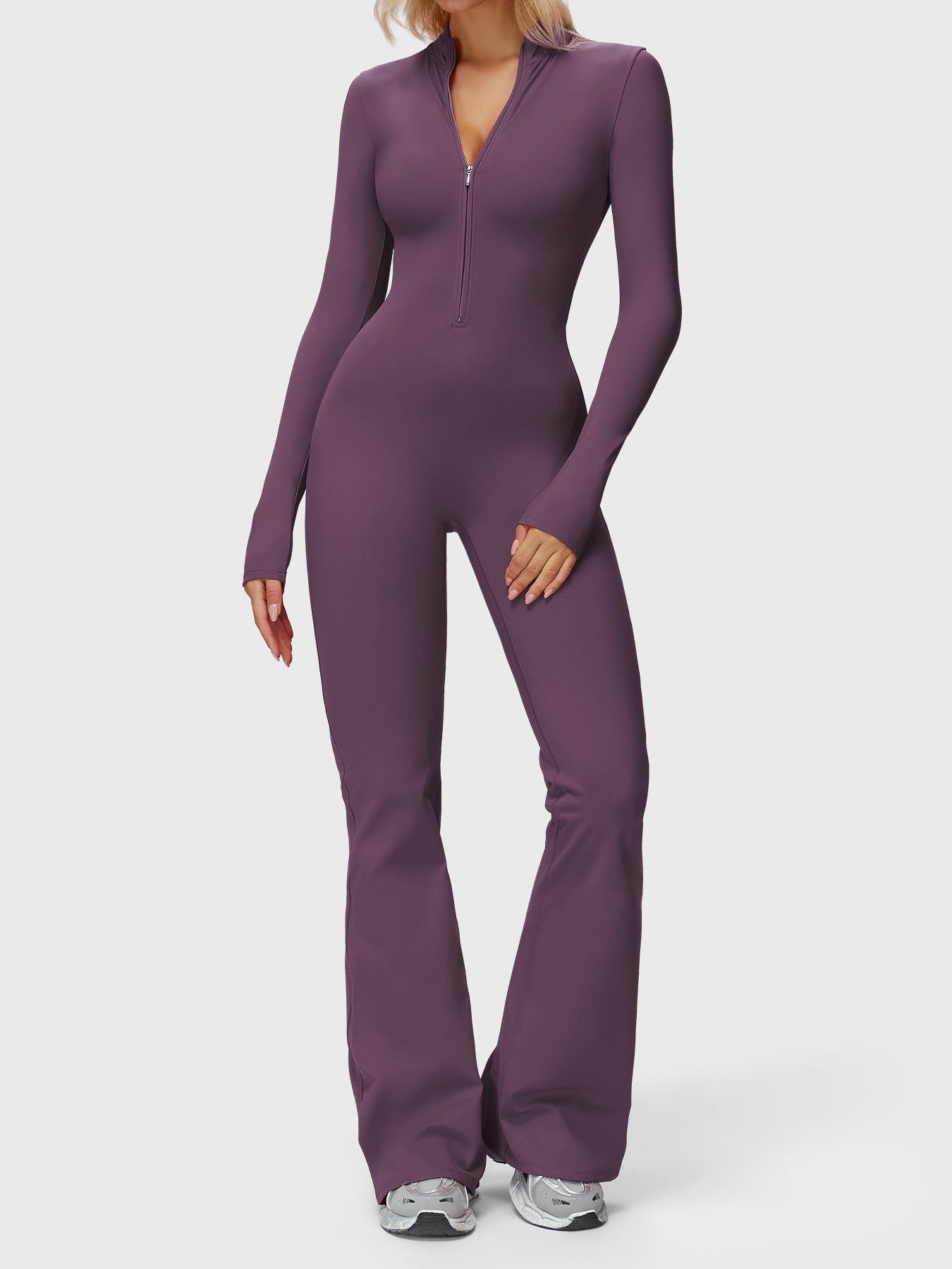 Yeoreo Belle Langarm Flared Jumpsuit mit Reißverschluss