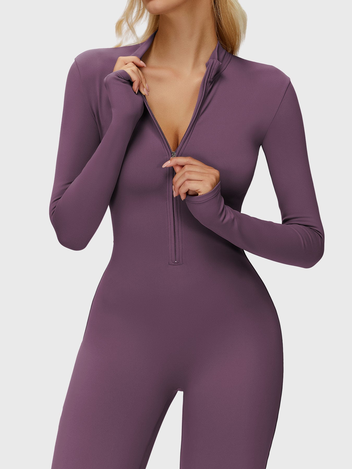Yeoreo Belle Langarm Flared Jumpsuit mit Reißverschluss