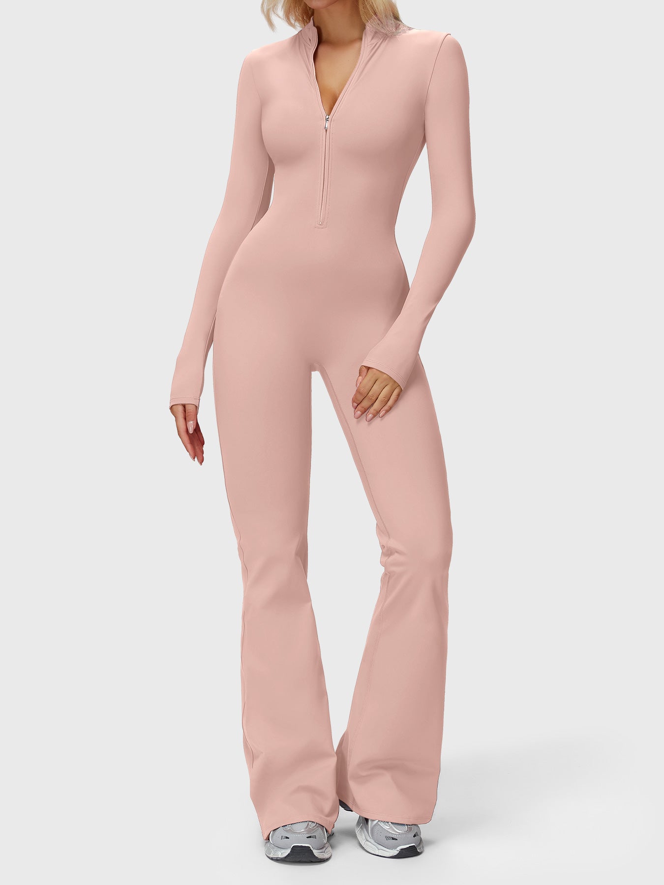Yeoreo Belle Langarm Flared Jumpsuit mit Reißverschluss