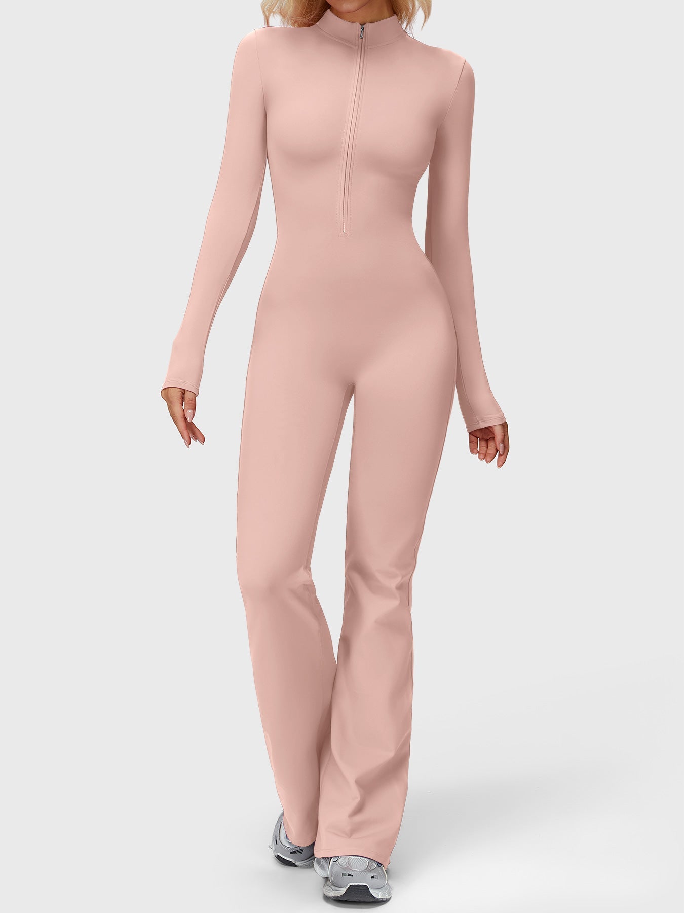 Yeoreo Belle Langarm Flared Jumpsuit mit Reißverschluss