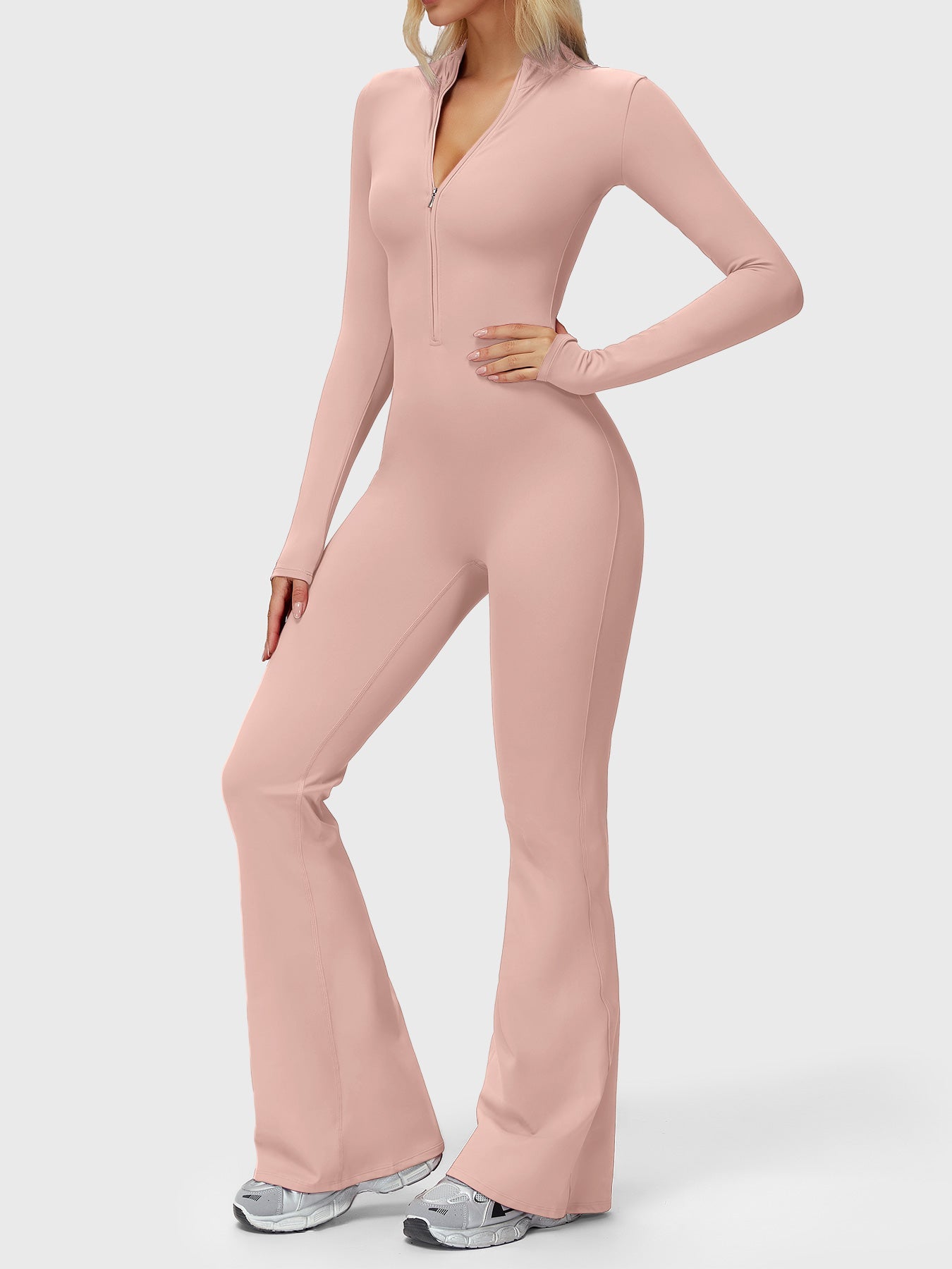 Yeoreo Belle Langarm Flared Jumpsuit mit Reißverschluss