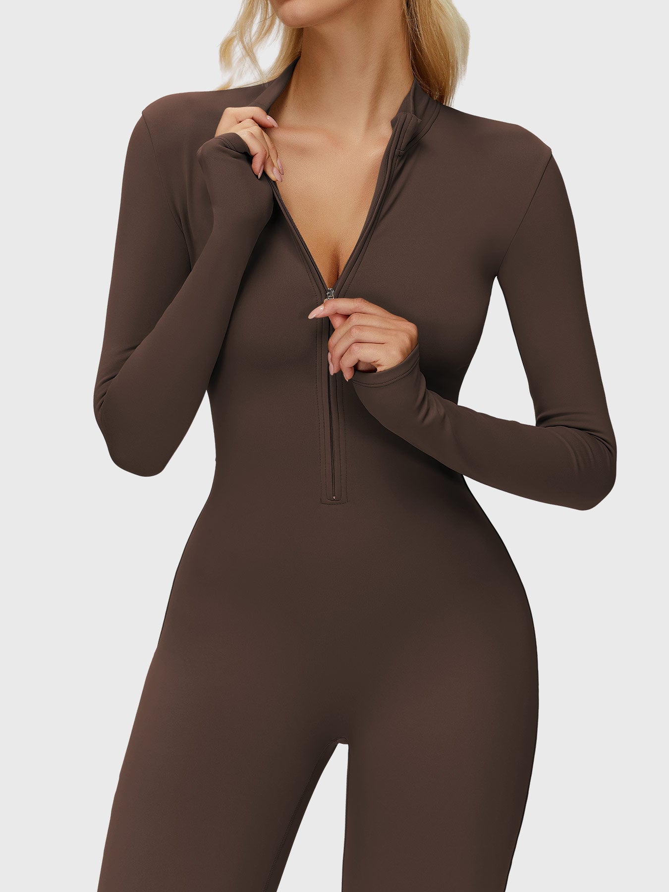 Yeoreo Belle Langarm Flared Jumpsuit mit Reißverschluss
