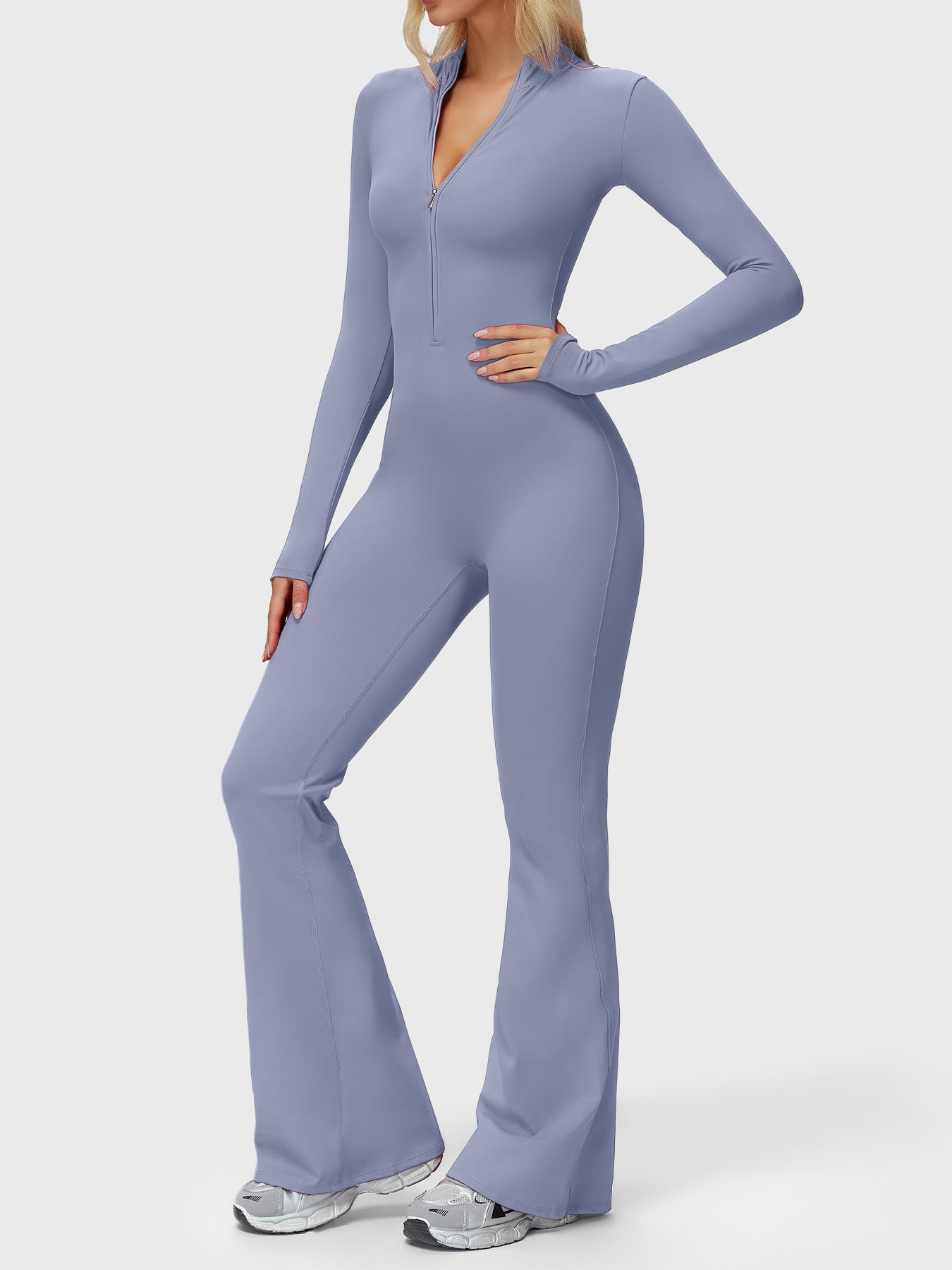 Yeoreo Belle Langarm Flared Jumpsuit mit Reißverschluss