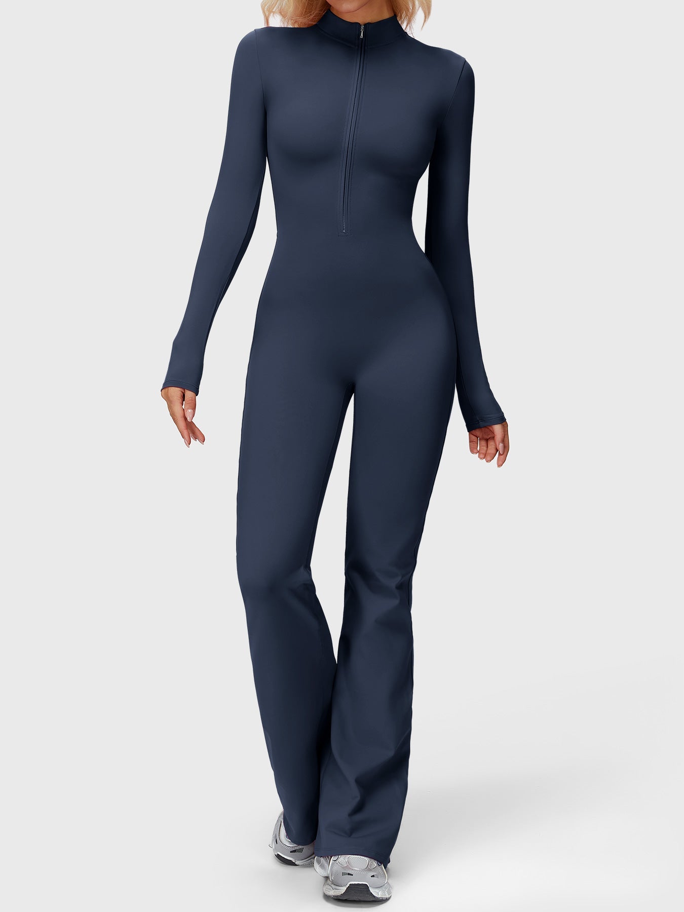 Yeoreo Belle Langarm Flared Jumpsuit mit Reißverschluss