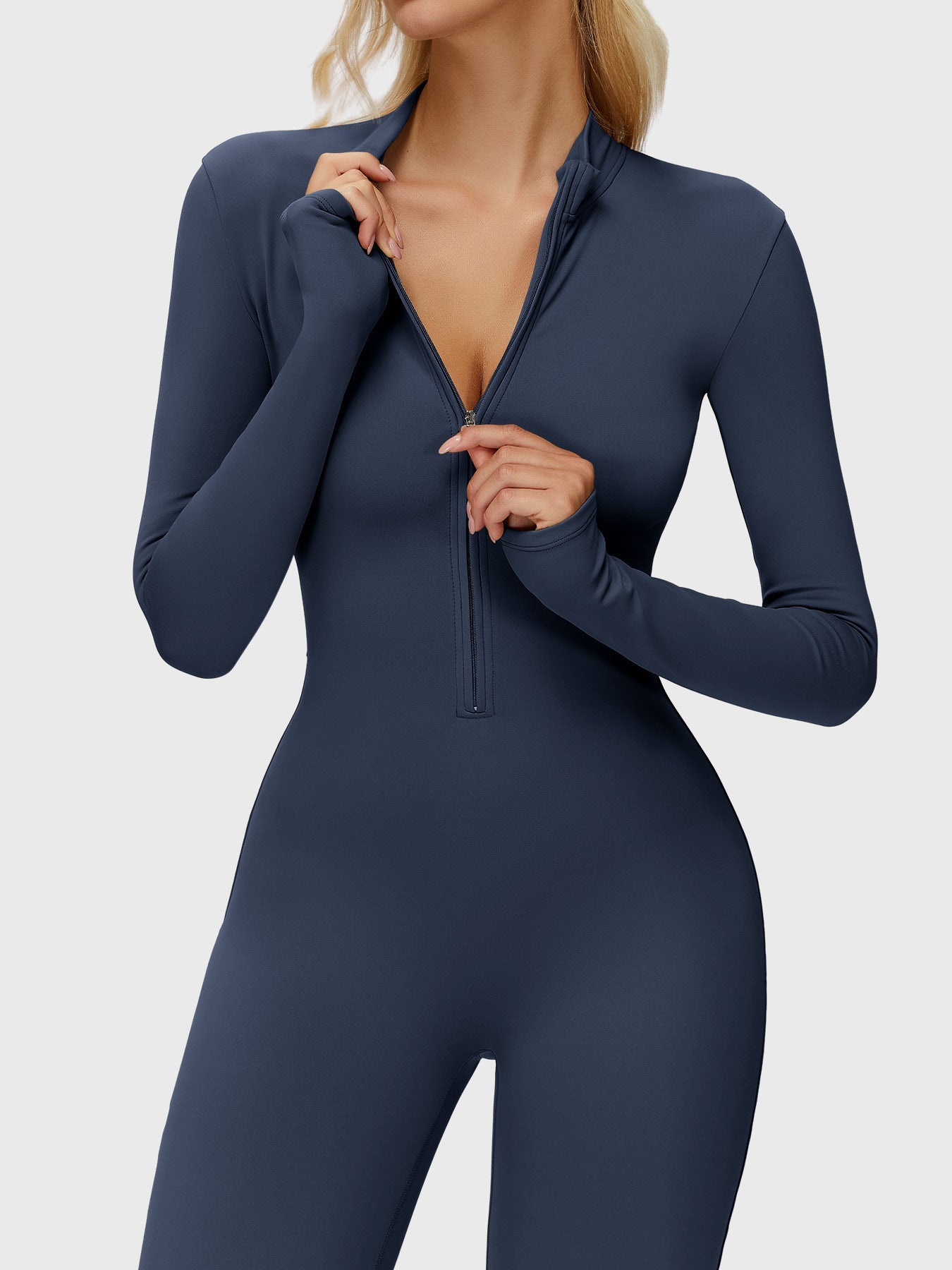 Yeoreo Belle Langarm Flared Jumpsuit mit Reißverschluss