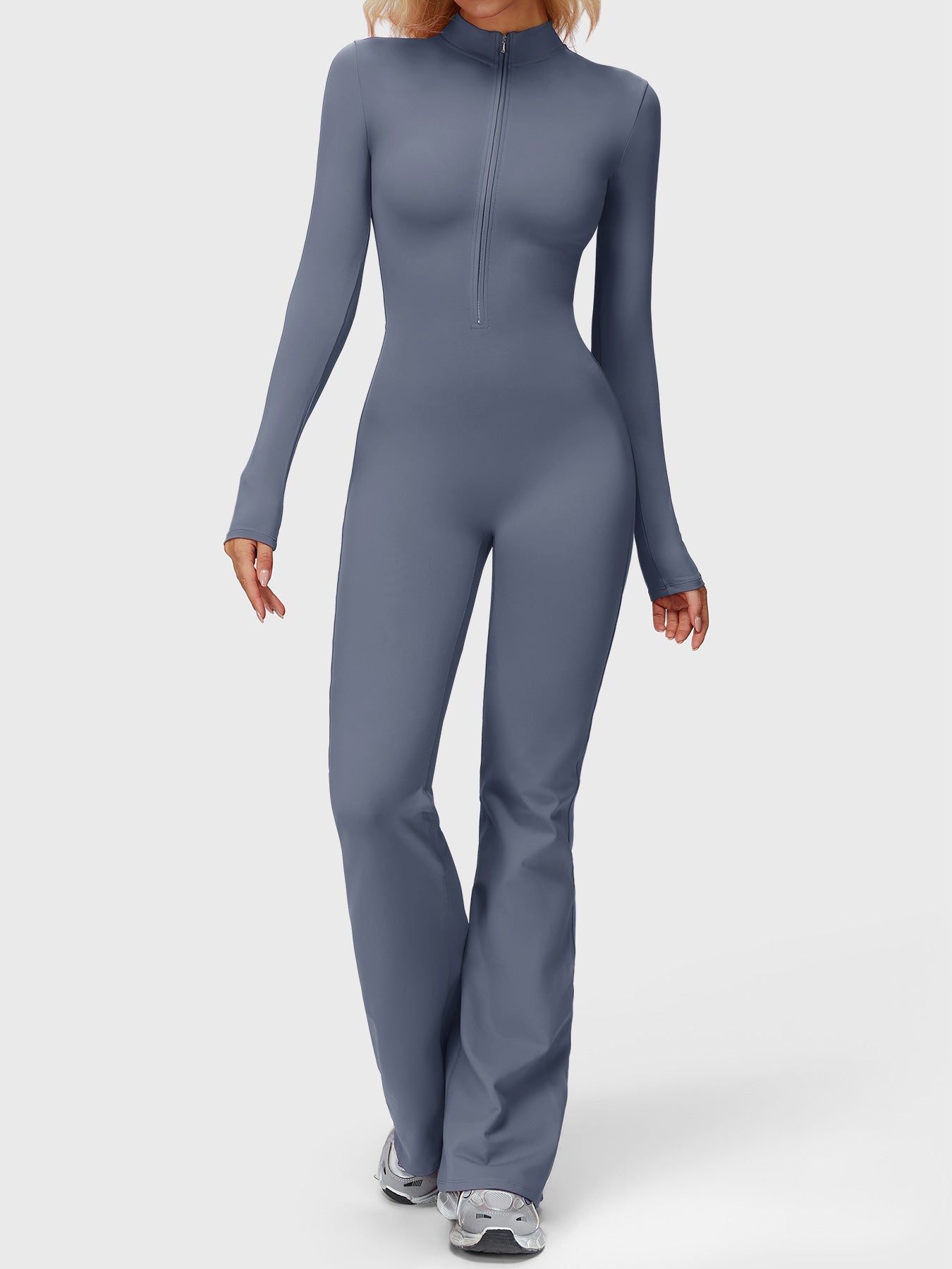 Yeoreo Belle Langarm Flared Jumpsuit mit Reißverschluss