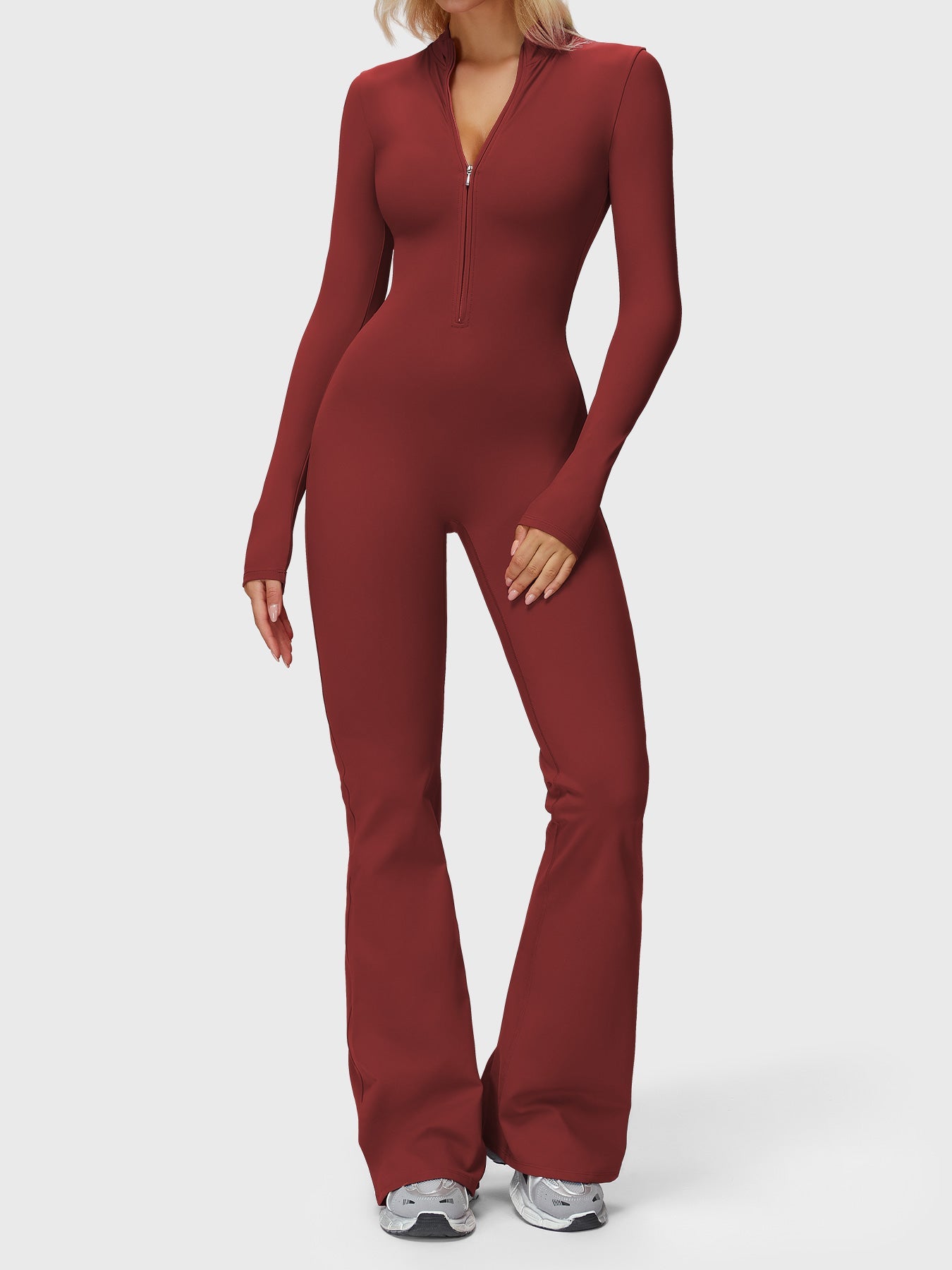 Yeoreo Belle Langarm Flared Jumpsuit mit Reißverschluss