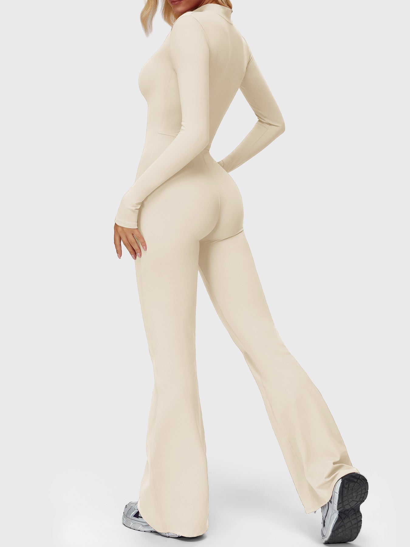 Yeoreo Belle Langarm Flared Jumpsuit mit Reißverschluss